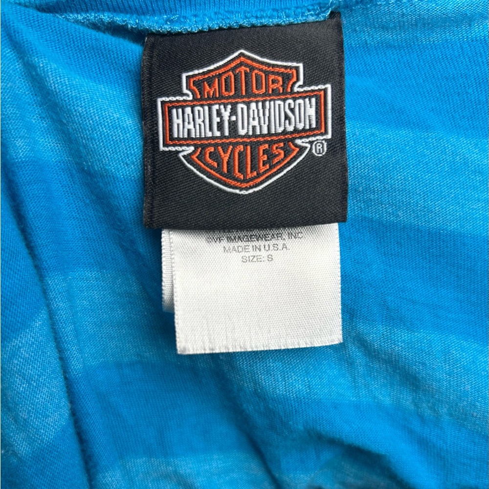 Harley-Davidson Teal & Aqua Striped V-Neck Tee - Picture 5 of 5